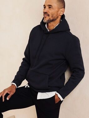 BANANA REPUBLIC Textured Lightweight Men's Black Hoodie Sweatshirt